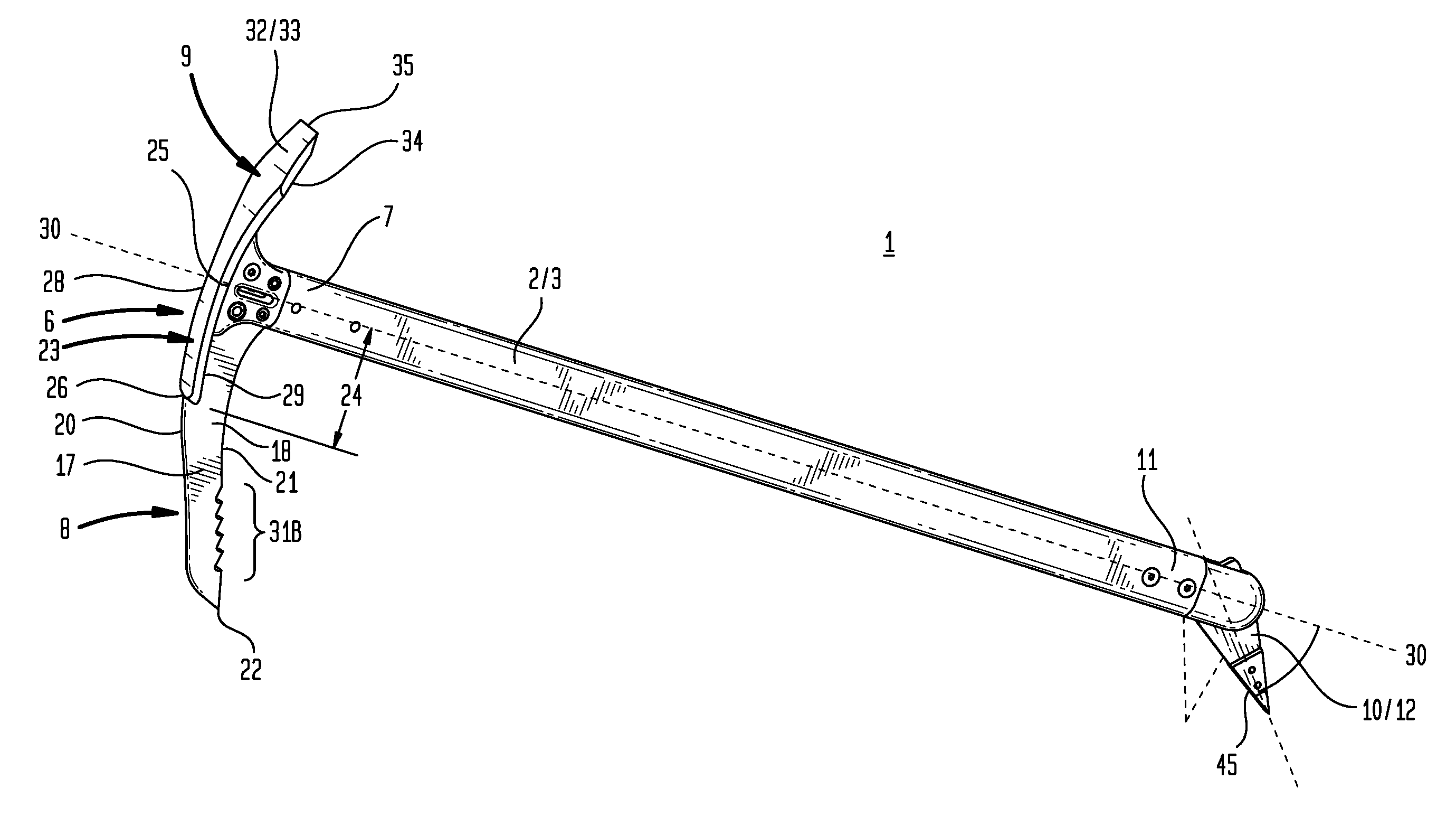 Multi-purpose ice axe including rotating spike