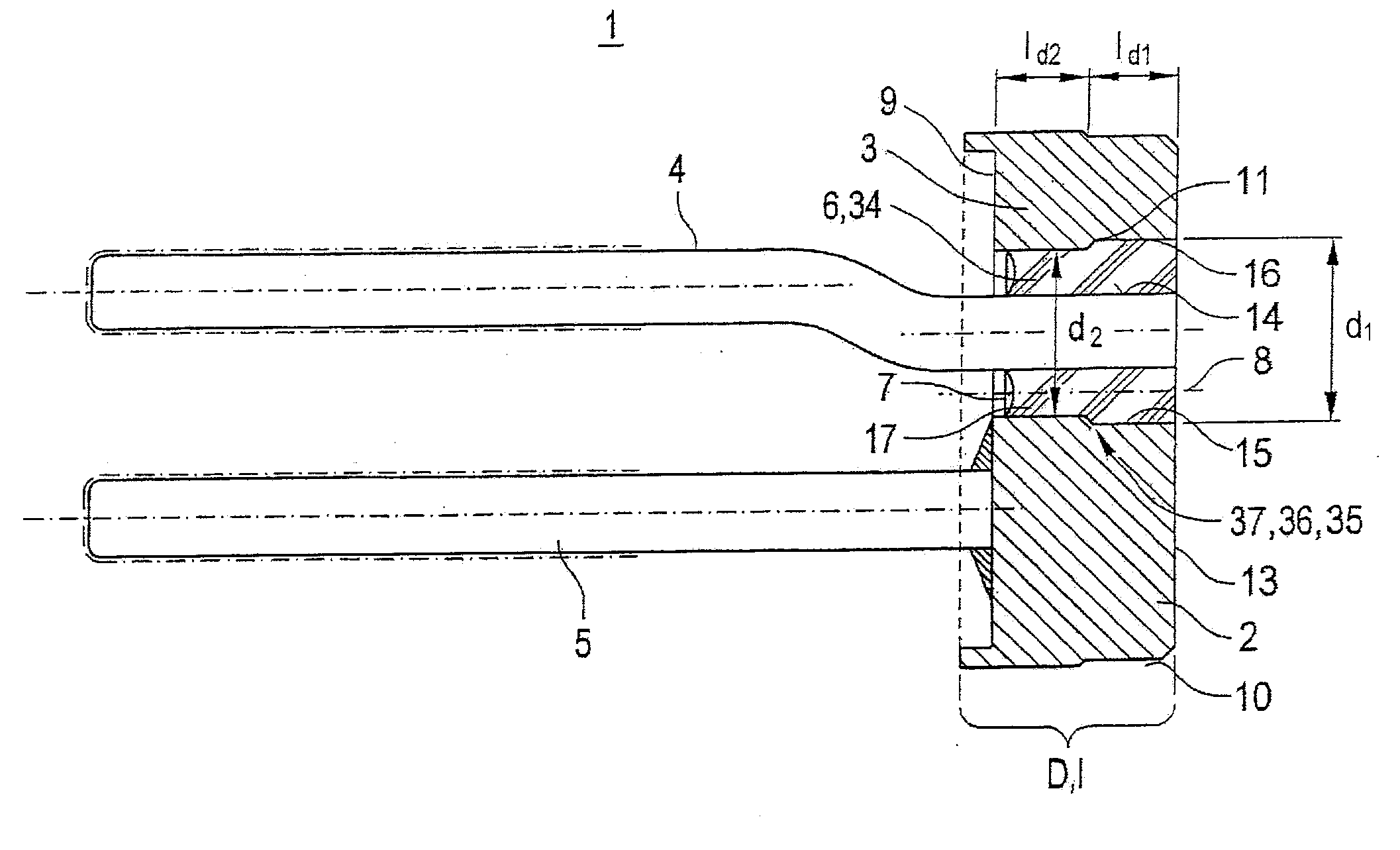 Metal-sealing material-feedthrough and utilization of the metal-sealing material feedthrough with an airbag, a belt tensioning device, and an ignition device
