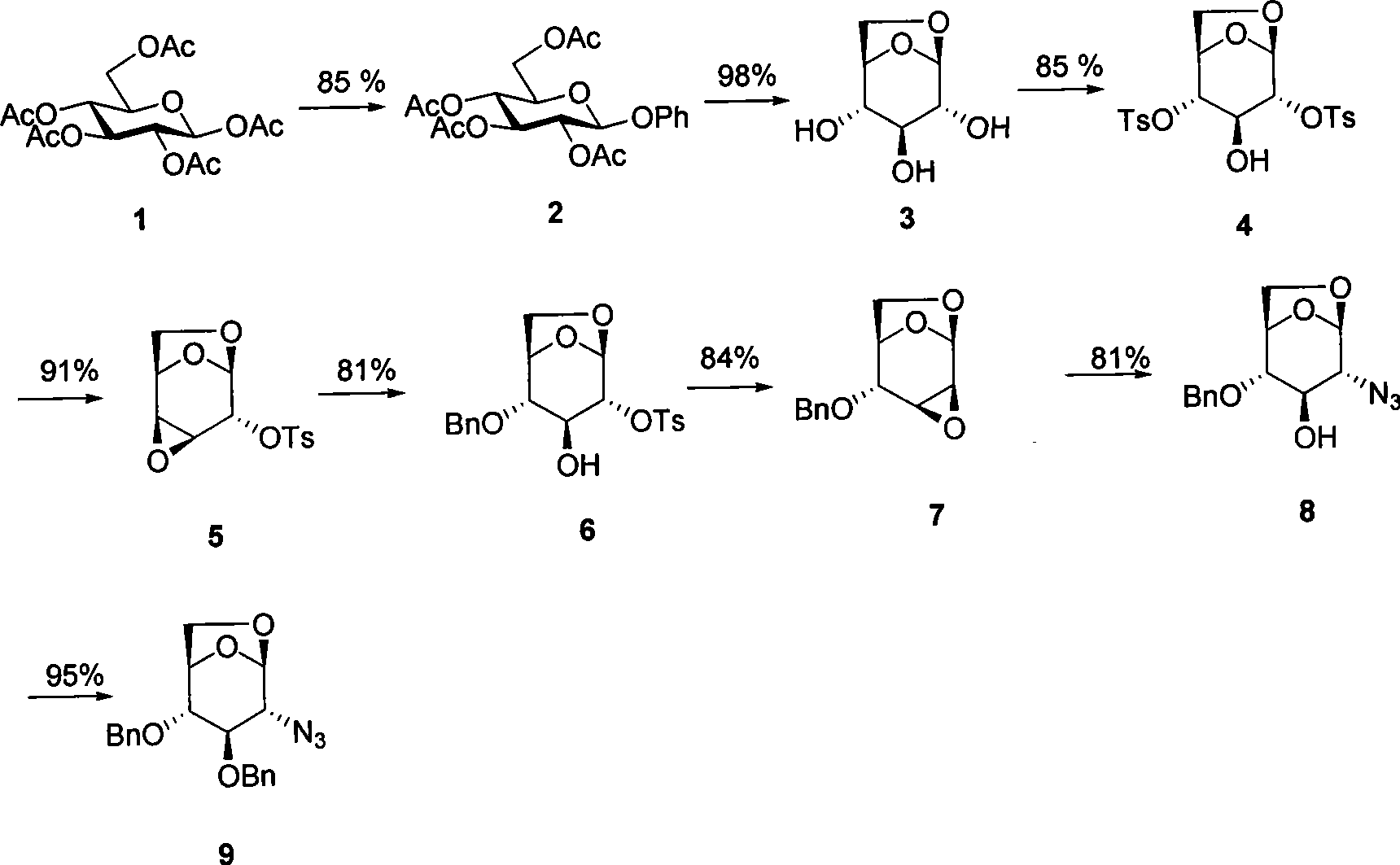 Method for preparing 2-nitrine-1, 6-D-anhydro-sugars