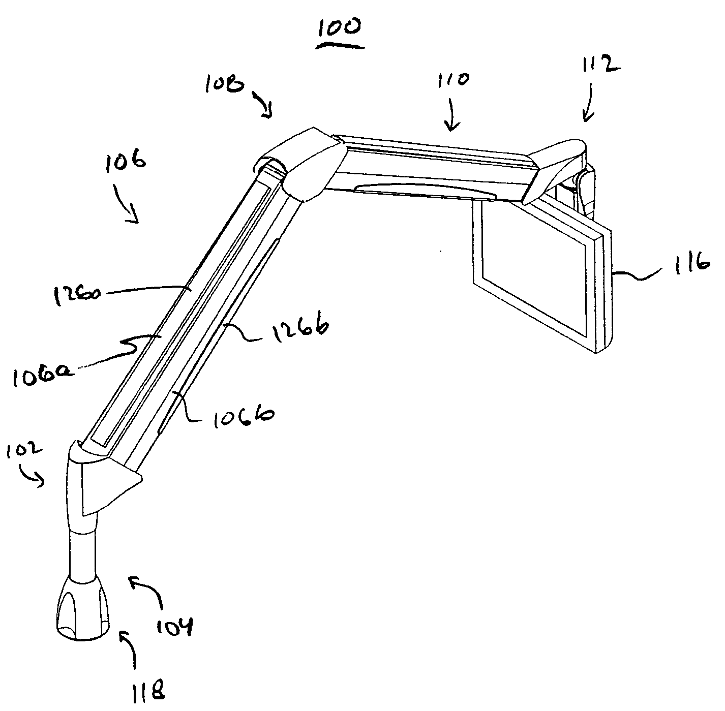 Extension arm with moving clevis and cable management