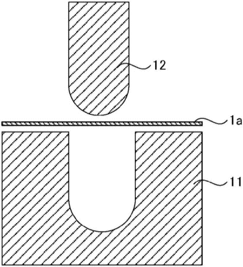 Metal formed product including tubular part having slit and manufacturing method therefor, and manufacturing device and die used for same