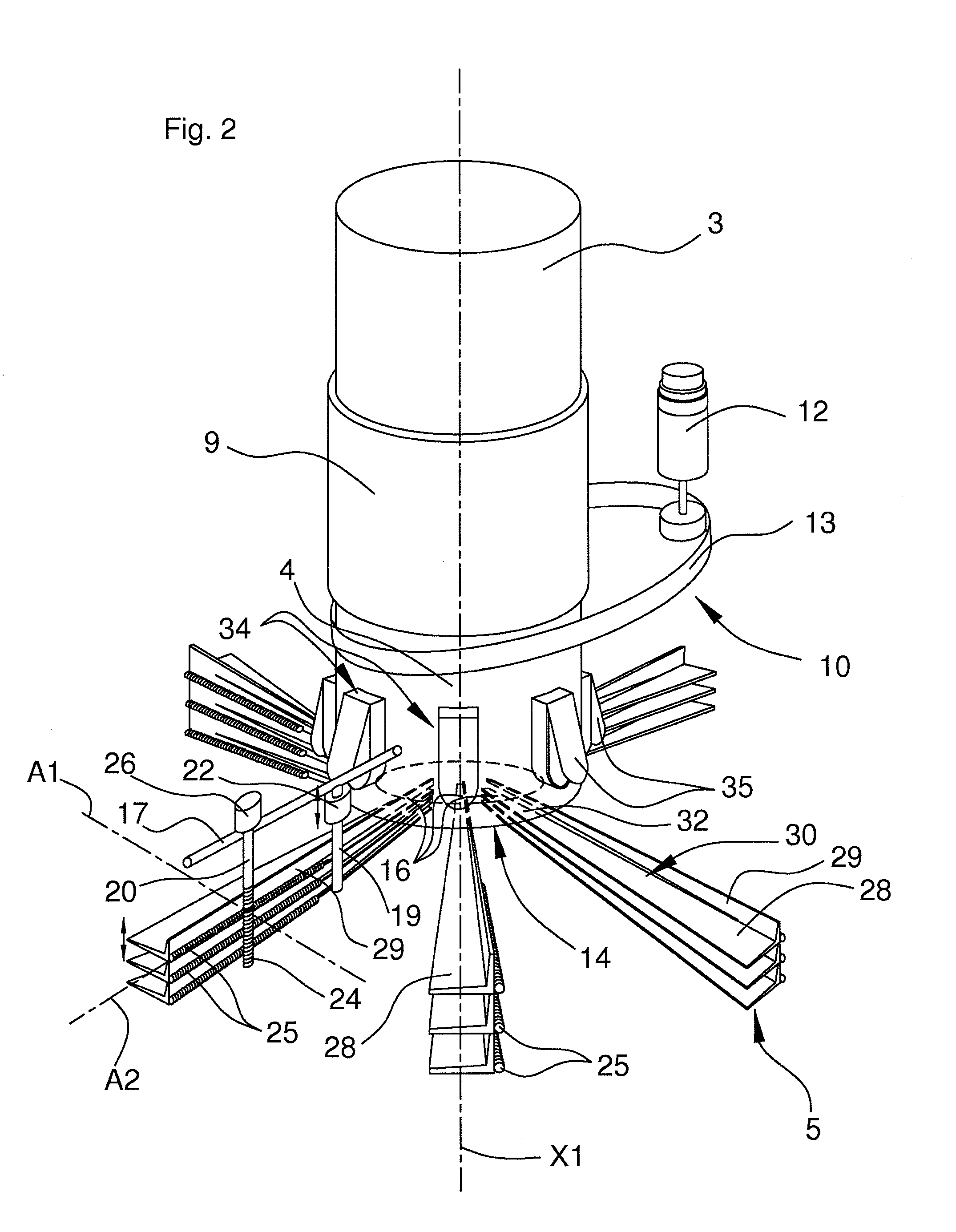 Device for densely loading a divided solid into a chamber