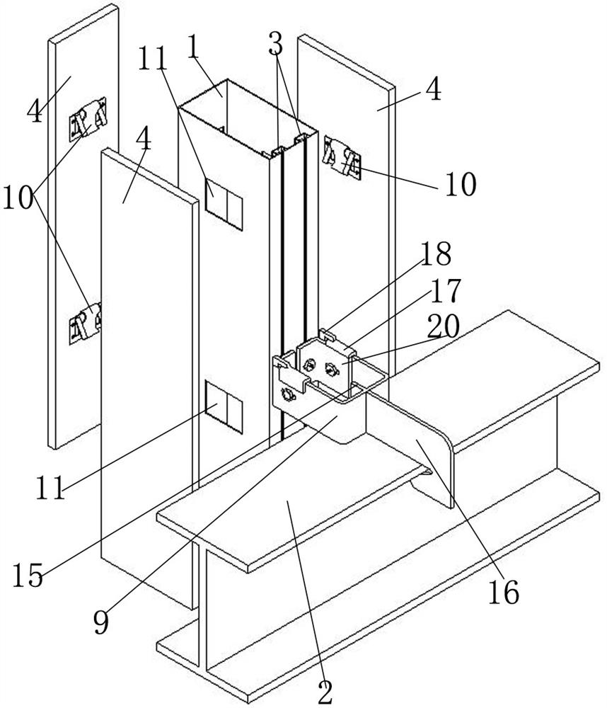 Aluminum square tube mounting structure with externally-hung decorative plates