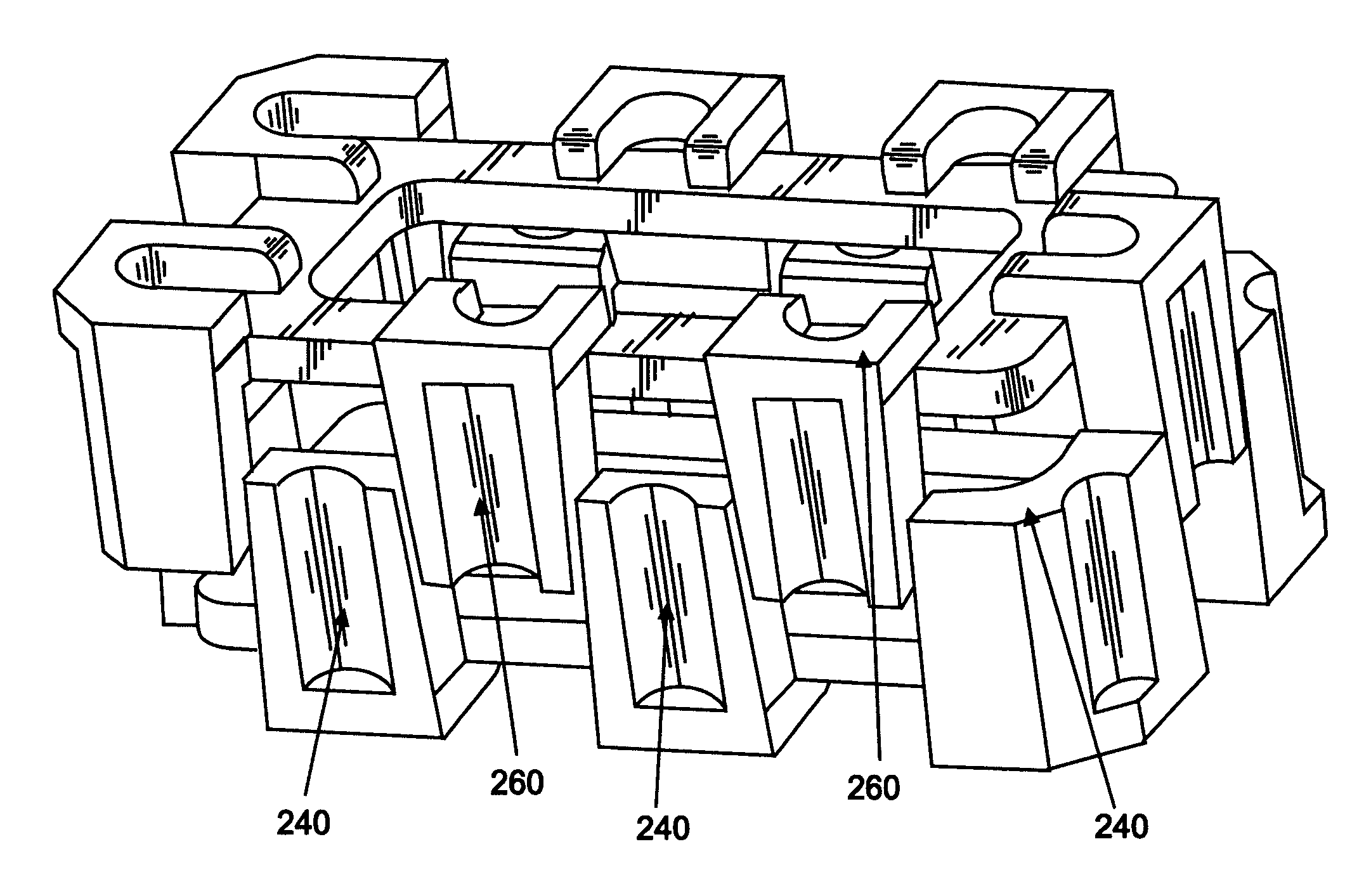 Flexible interlocking-column packaging assembly