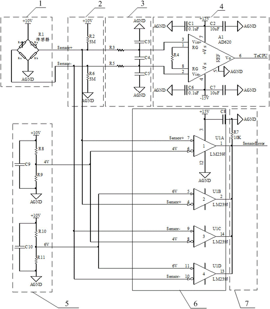 Bridge type resistor strain sensor multi-mode fault detection device
