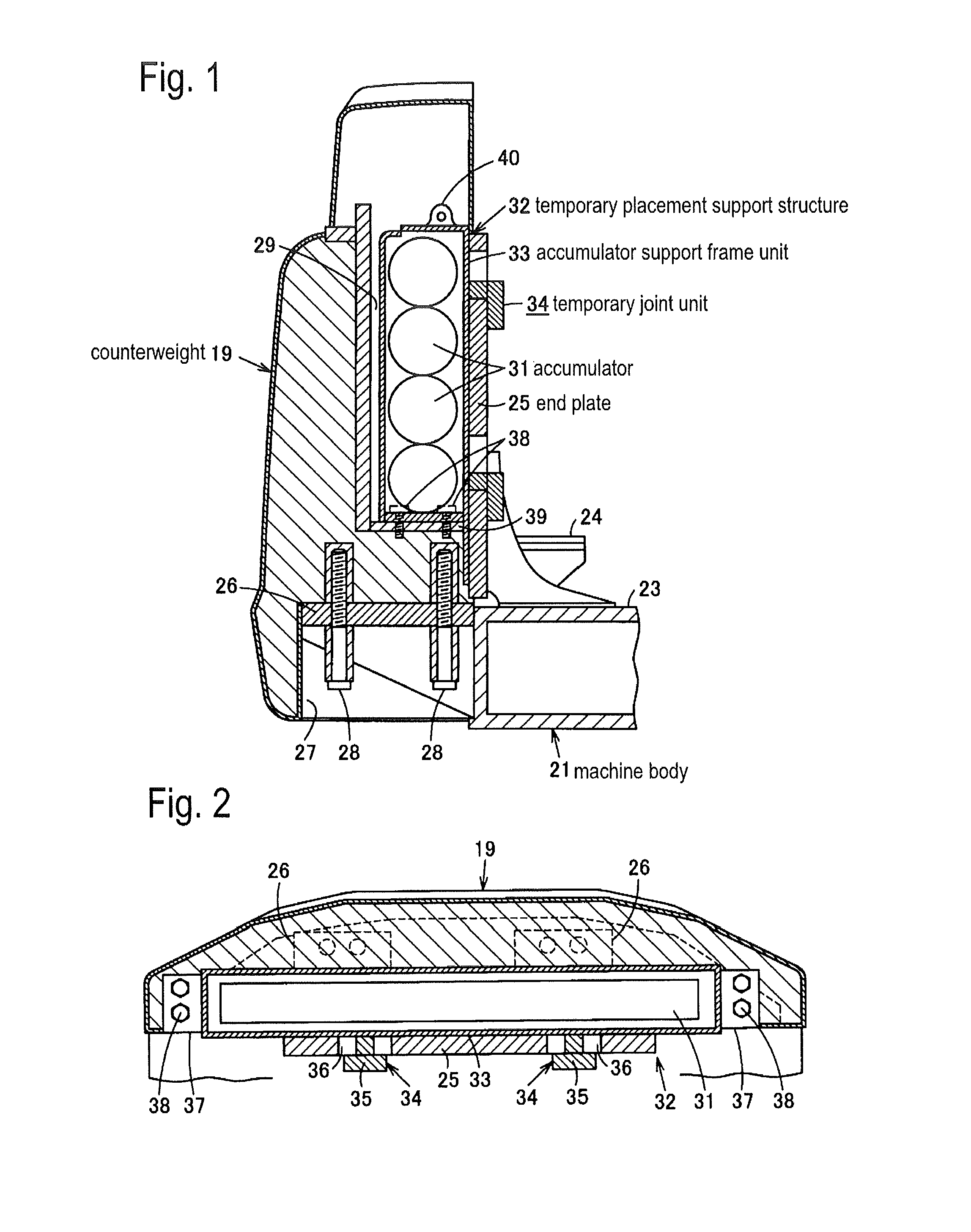 Counterweight Device for Arranging Accumulators Inside the Counterweight of a Working Machine
