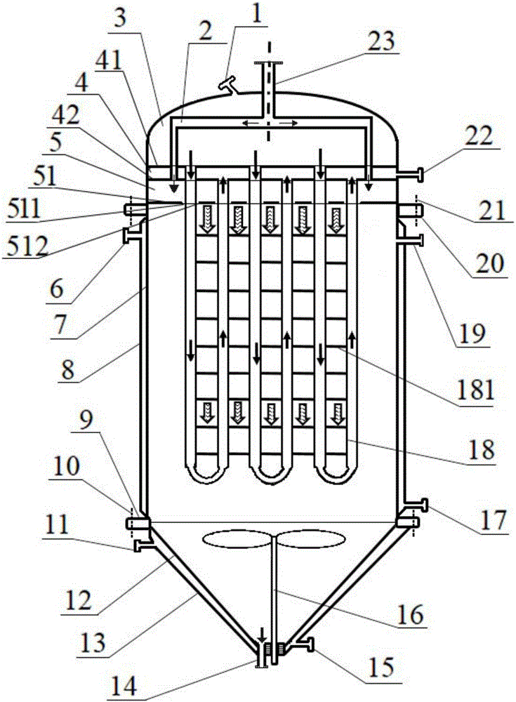 Row inter-tube falling film melt phase polycondensation reaction method and reactor thereof