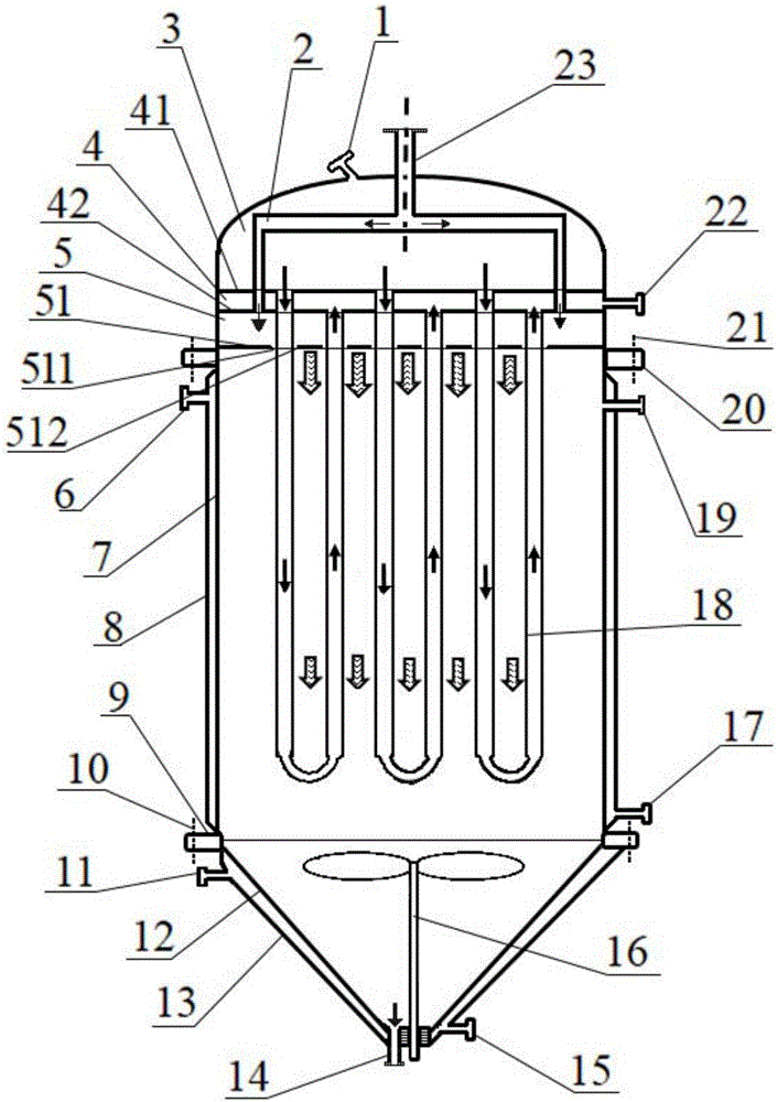 Row inter-tube falling film melt phase polycondensation reaction method and reactor thereof