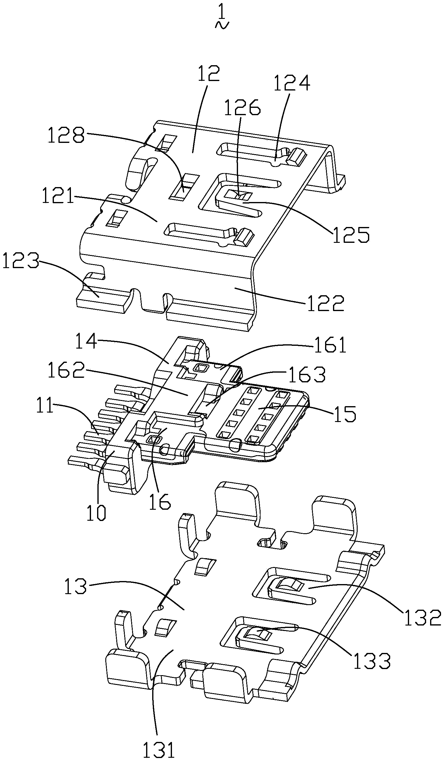 General assembly type seven-pin USB (Universal Serial Bus) socket, plug and connector assembly