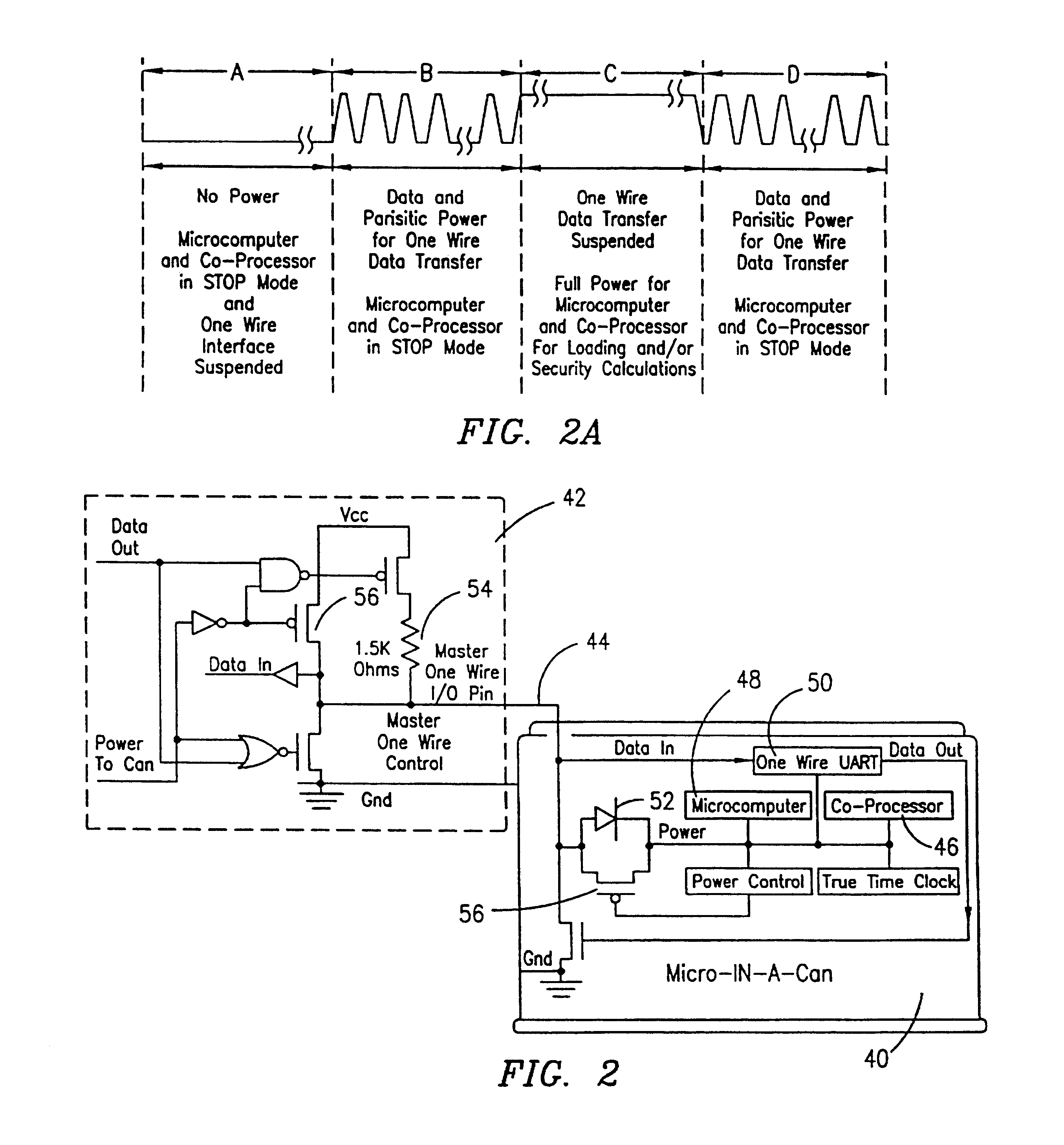 Parasitically powered microprocessor capable of transmitting data over a single data line and ground