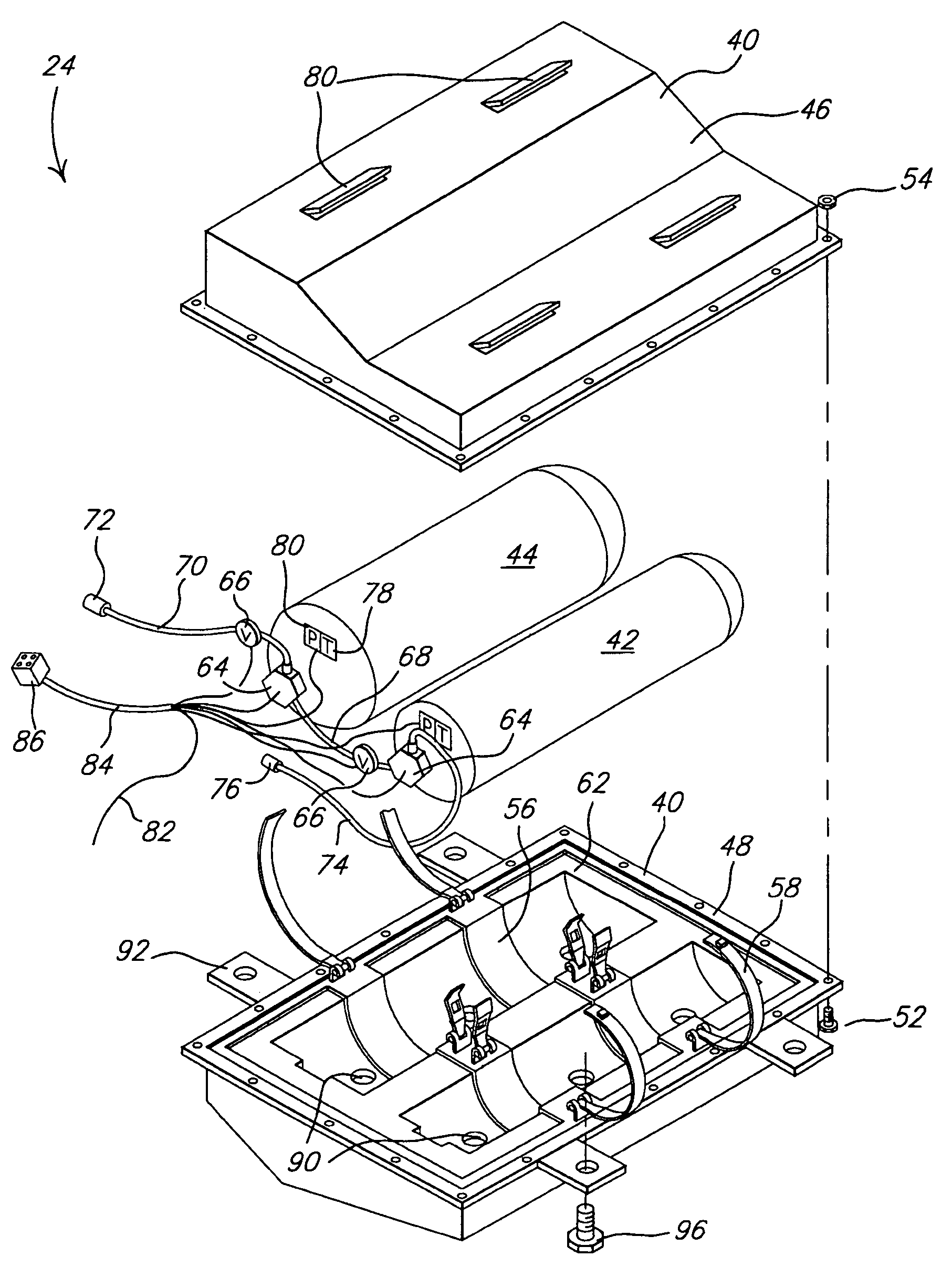 Container for gas storage tanks in a vehicle