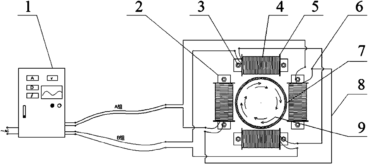 Electromagnetic casting method of difference phase traveling wave magnetic field