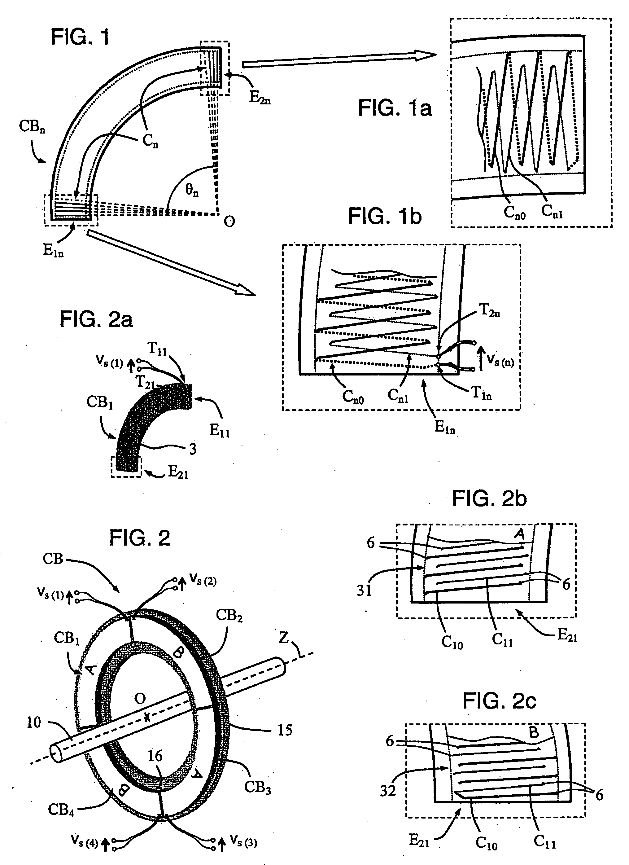 Current transformer with rogowski type windings, comprising an association of partial circuits forming a complete circuit