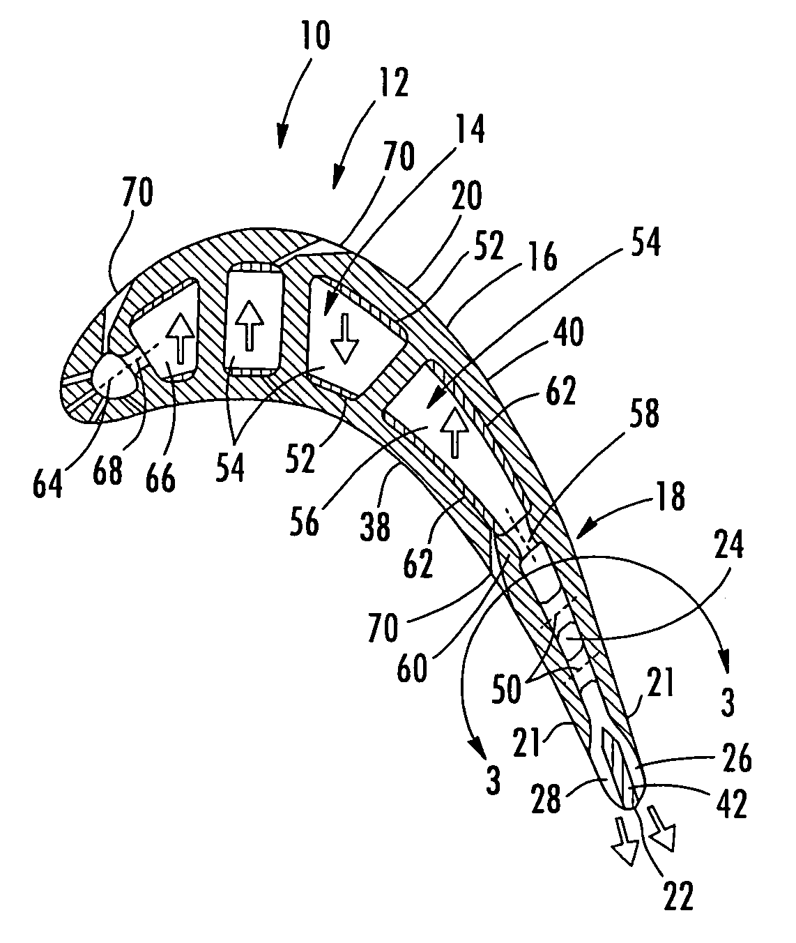 Turbine airfoil cooling system with bifurcated and recessed trailing edge exhaust channels