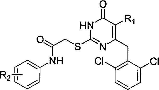 2-[(substituted aminobenzene)carbonylmethylthio]-6-(2,6-dichlorobenzyl)-3h-pyrimidyl-4-ketone derivative and preparation method and application thereof