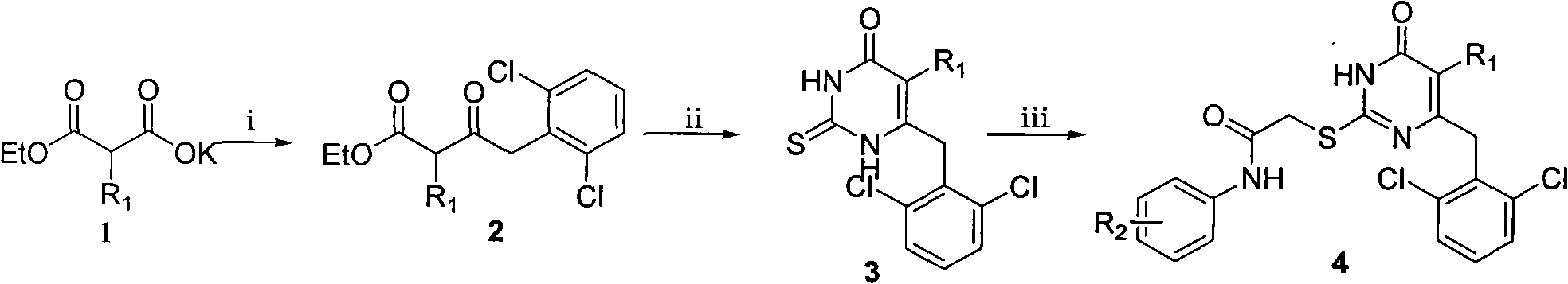 2-[(substituted aminobenzene)carbonylmethylthio]-6-(2,6-dichlorobenzyl)-3h-pyrimidyl-4-ketone derivative and preparation method and application thereof