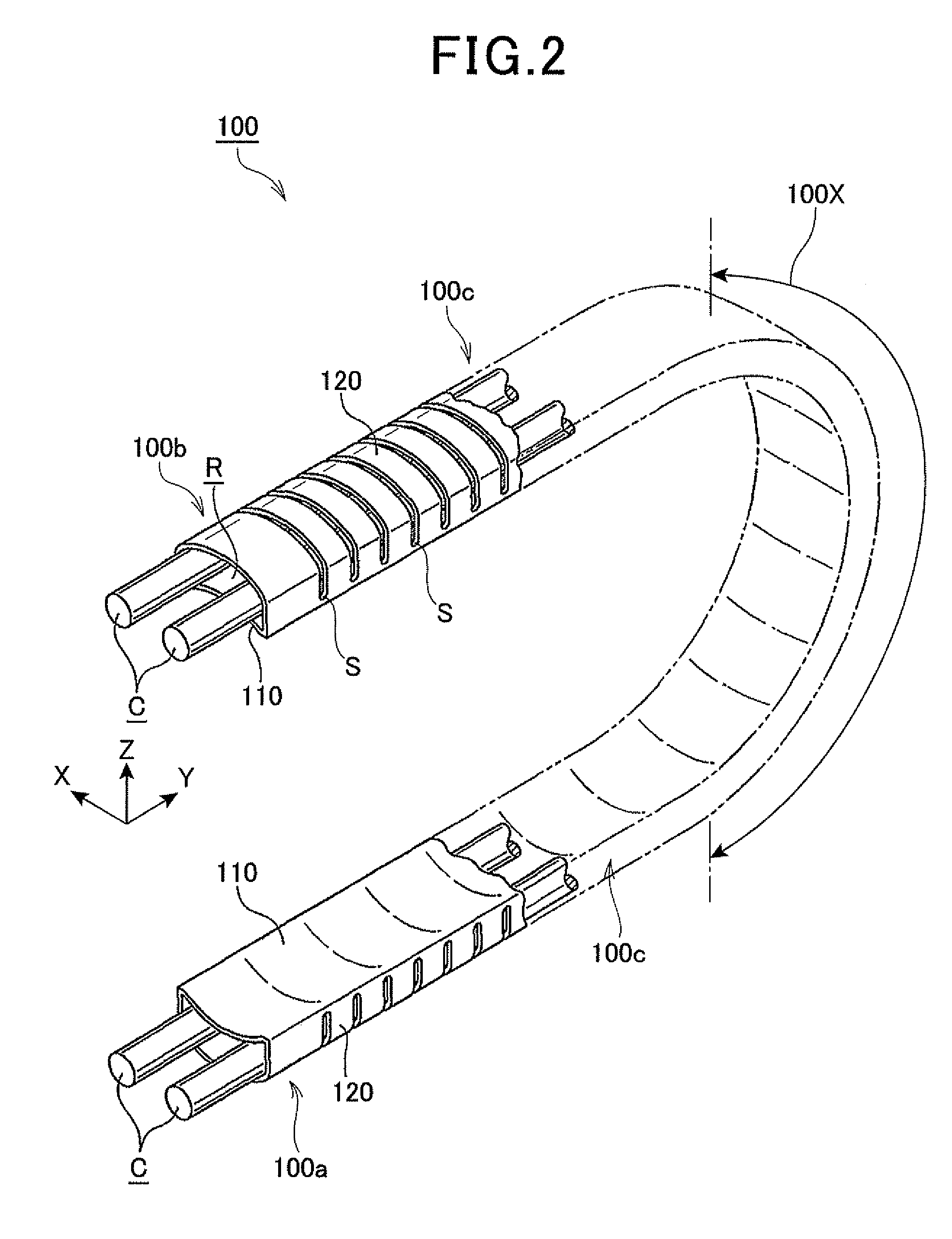 Flexible protective guide internally holding long members