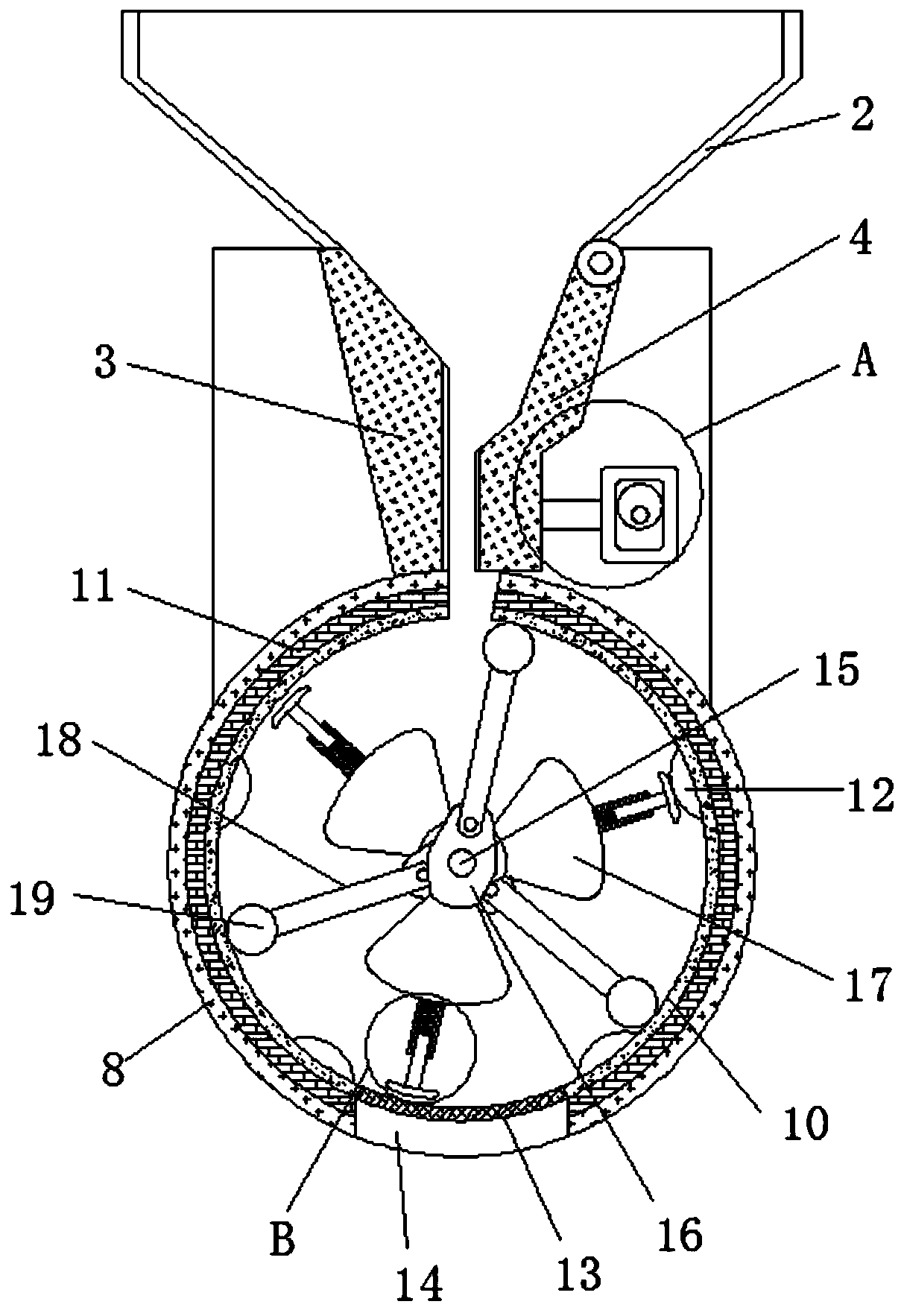 Novel material crushing device using rotational centrifugal force principle