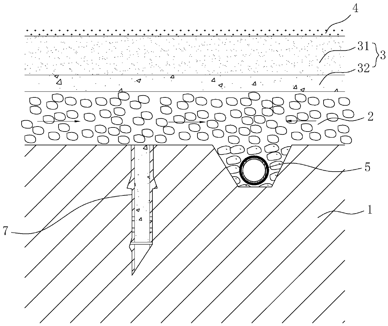 Lawn field convenient for water seepage and construction method