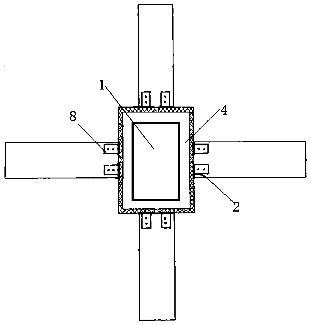 A connection node between a steel beam and a concrete filled steel tube column and its construction method