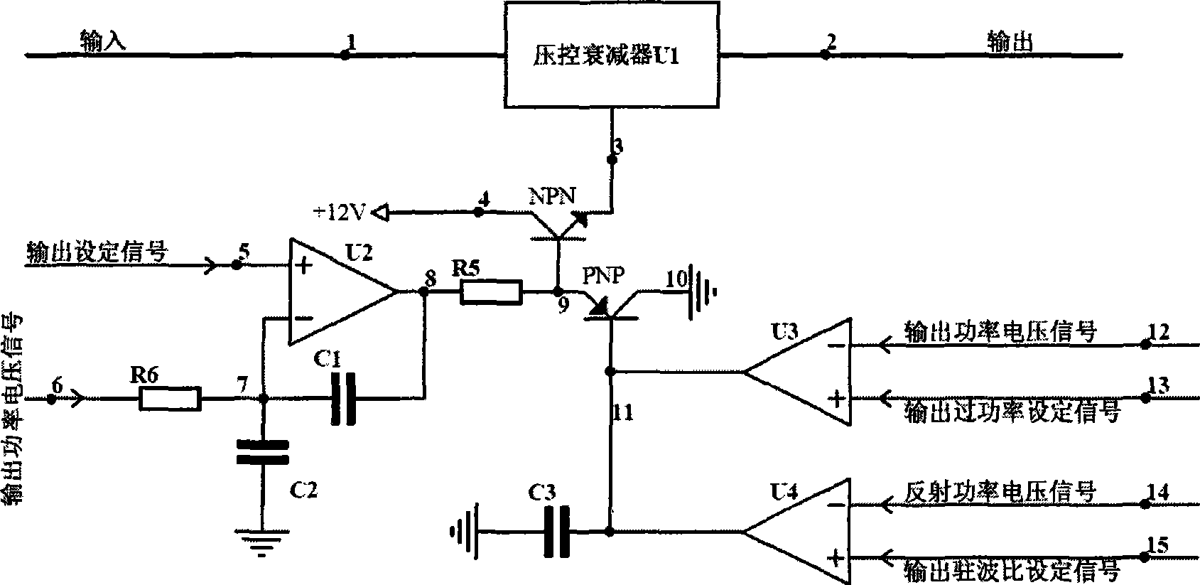 Power amplifier protection device and method for UHF wide-band transmitter