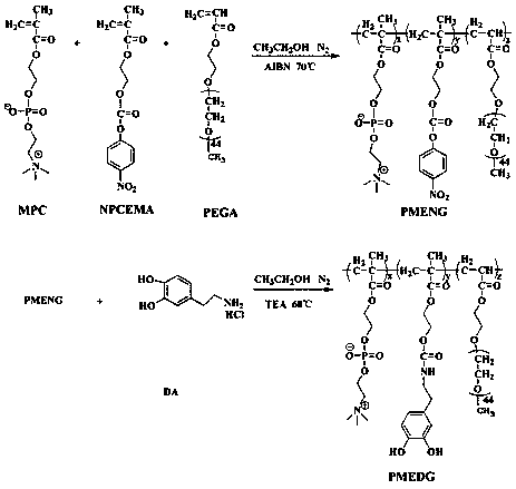 Functional polymer containing phosphorylcholine and polyethylene glycol and construction method of antifouling coating thereof