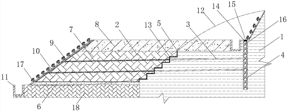 Semi-filling and semi-excavating ecological subgrade structure and construction method