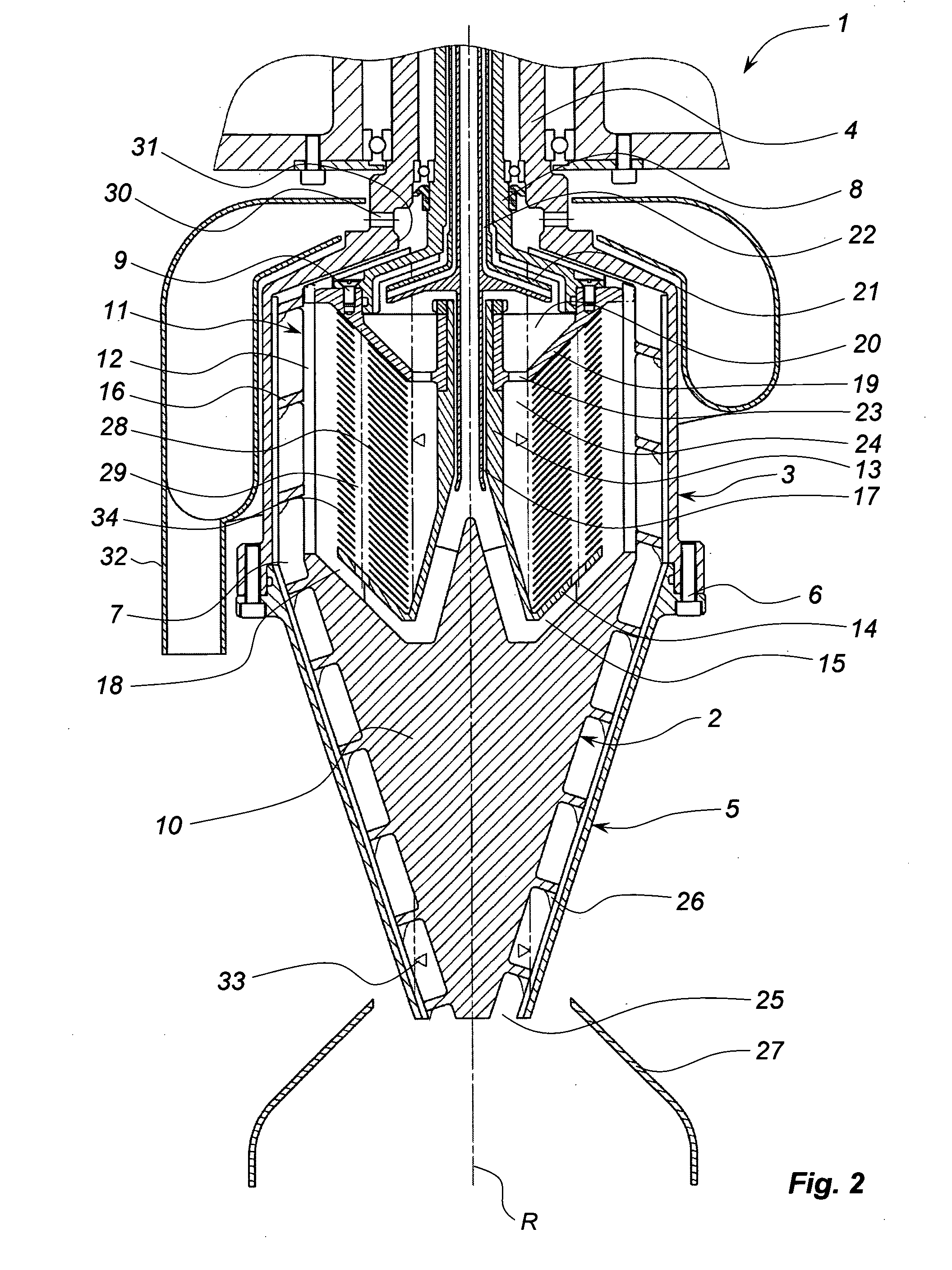 Method and device for cleaning of a fluid in a centrifugal separator