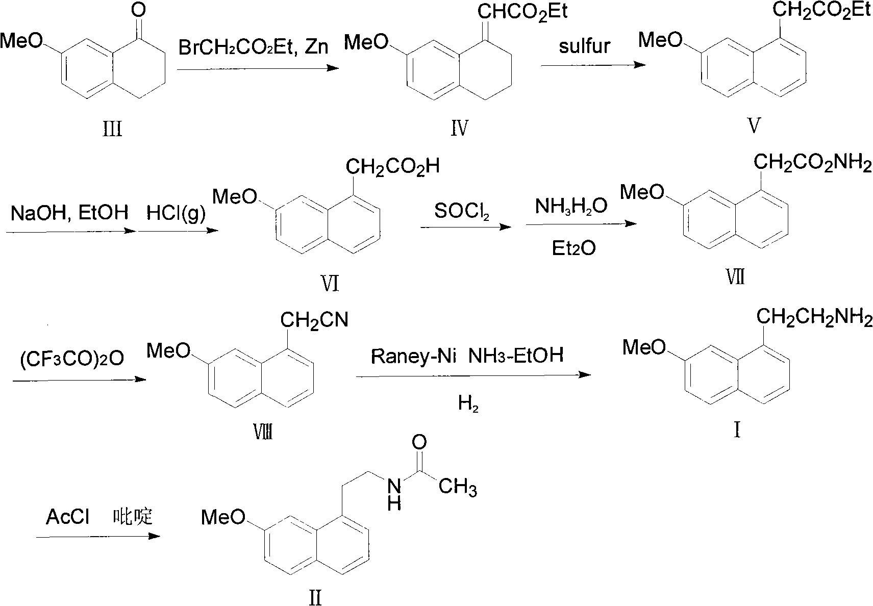 Method for preparing 2-(7-methoxy-1-naphthyl) ethylamine industrially