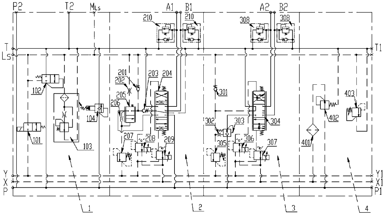 Load-sensitive multi-way valve and hydraulic system