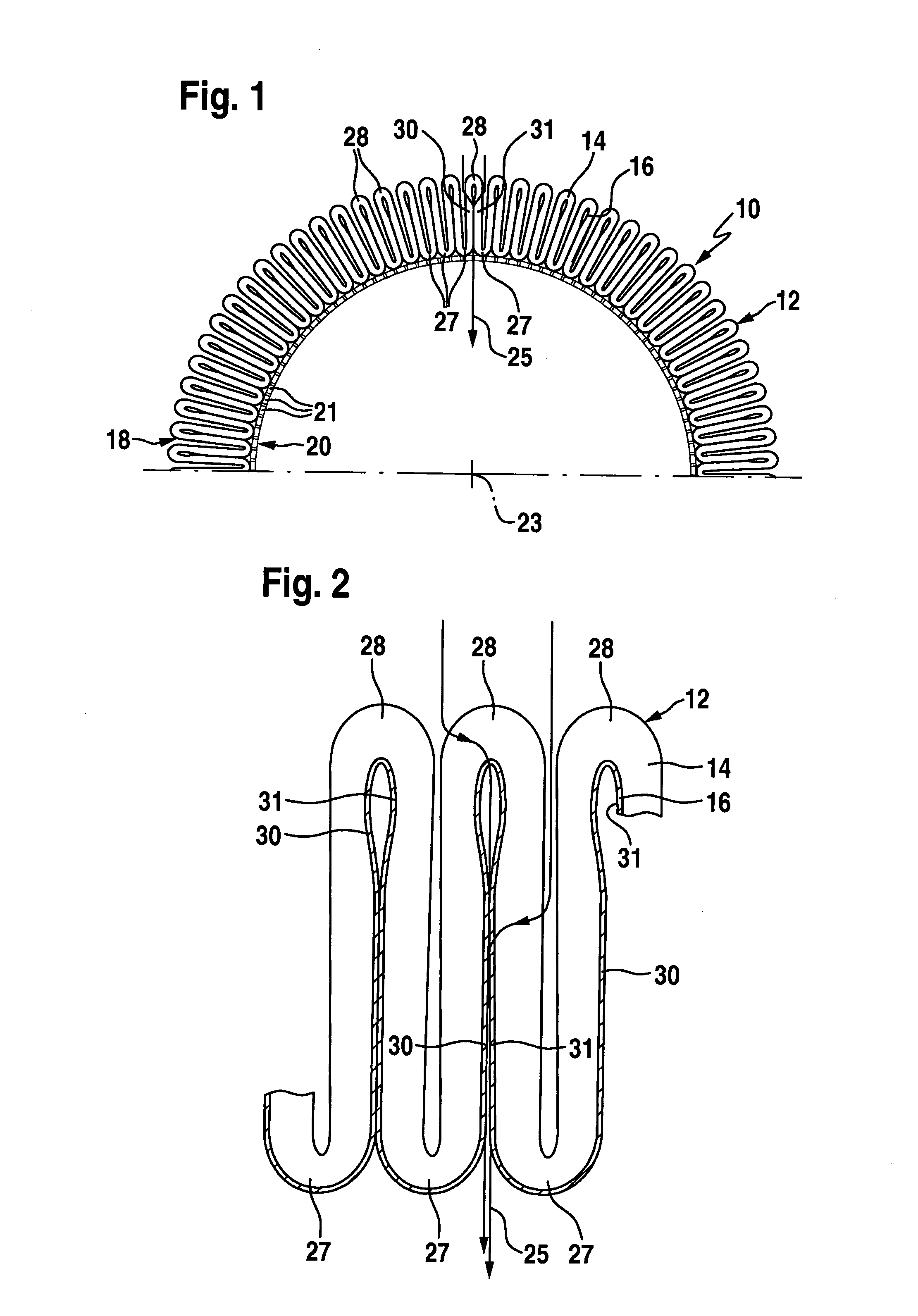 Corrugated or pleated flat material