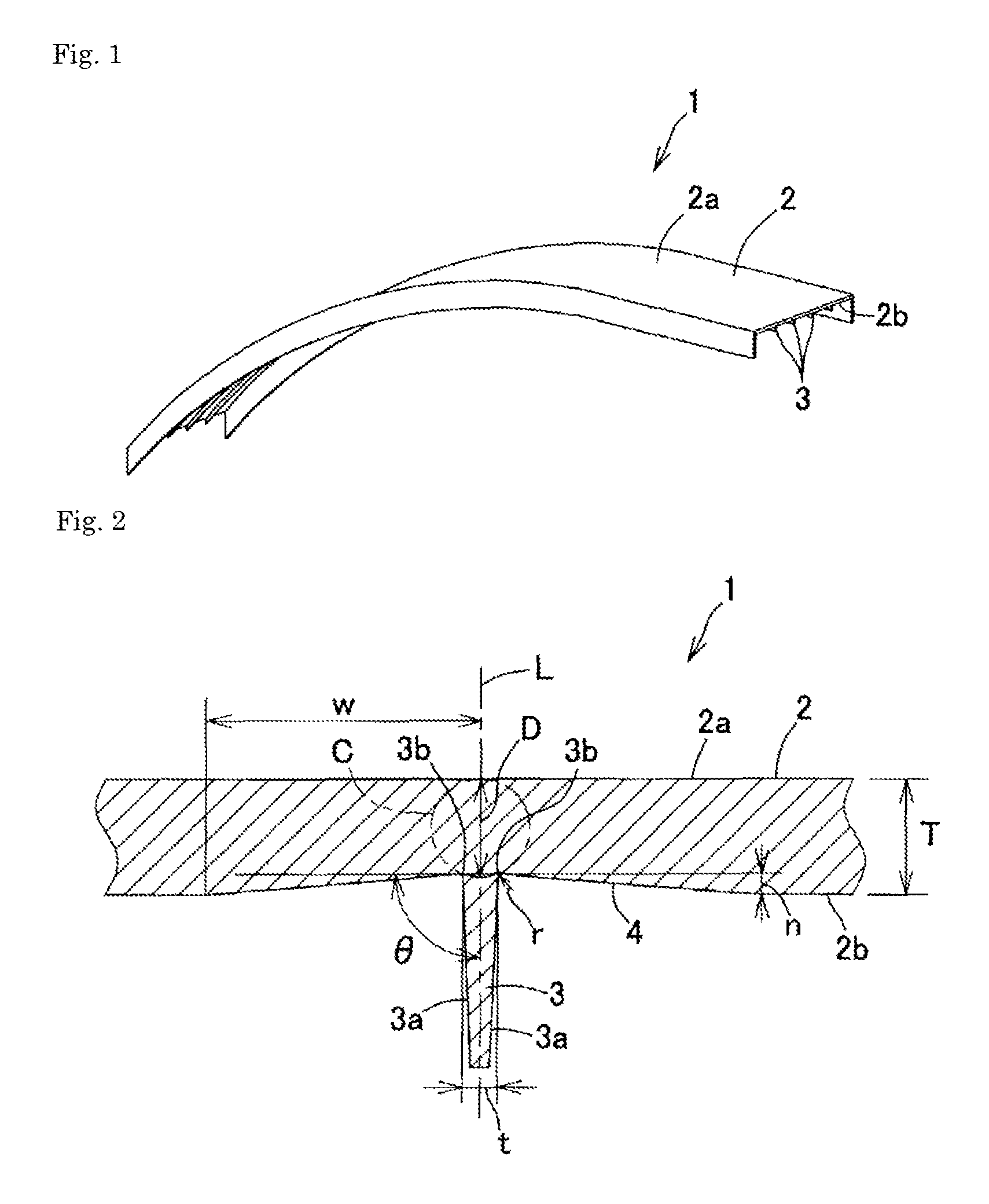 Moulded body having specific cross-sectional structure