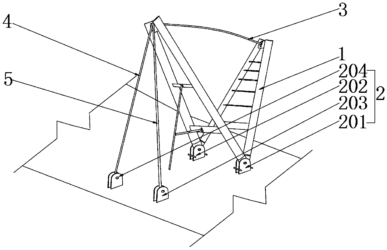 Herringbone frame in form of hinge support for hoisting steel beam by winch and method of herringbone frame
