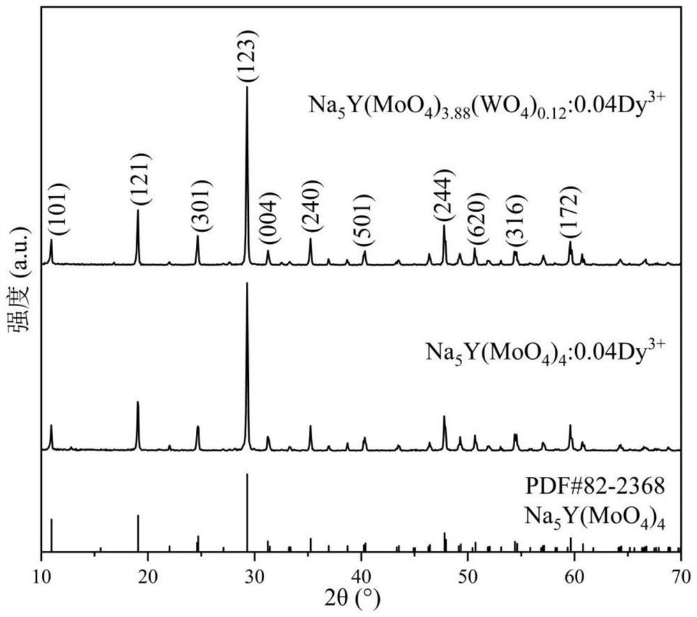 a dy  <sup>3+</sup> doped na  <sub>5</sub> y(moo  <sub>4</sub> )  <sub>4</sub> Warm white fluorescent powder and preparation method thereof