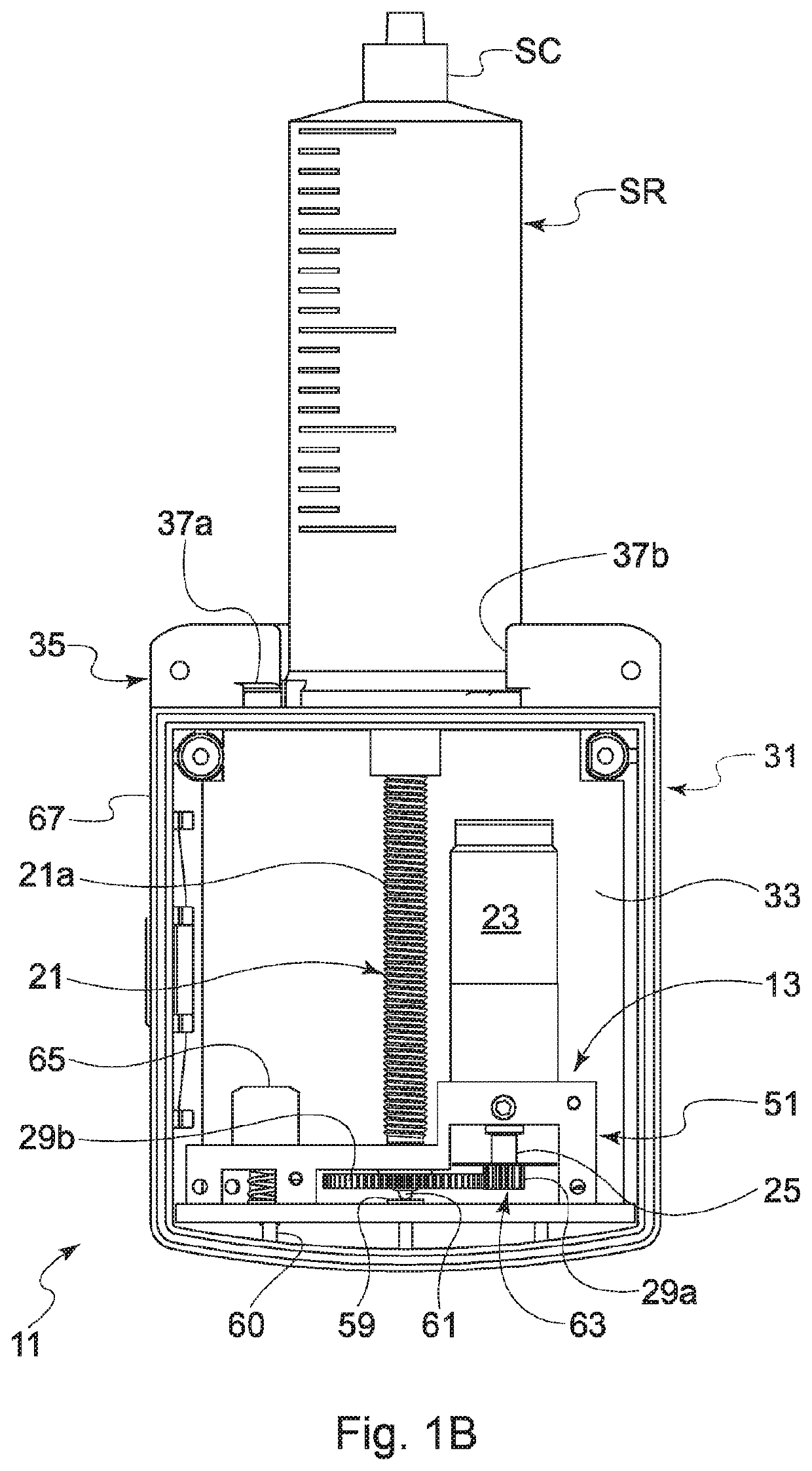 Portable pump for drug infusion through a syringe removably engaged in the pump