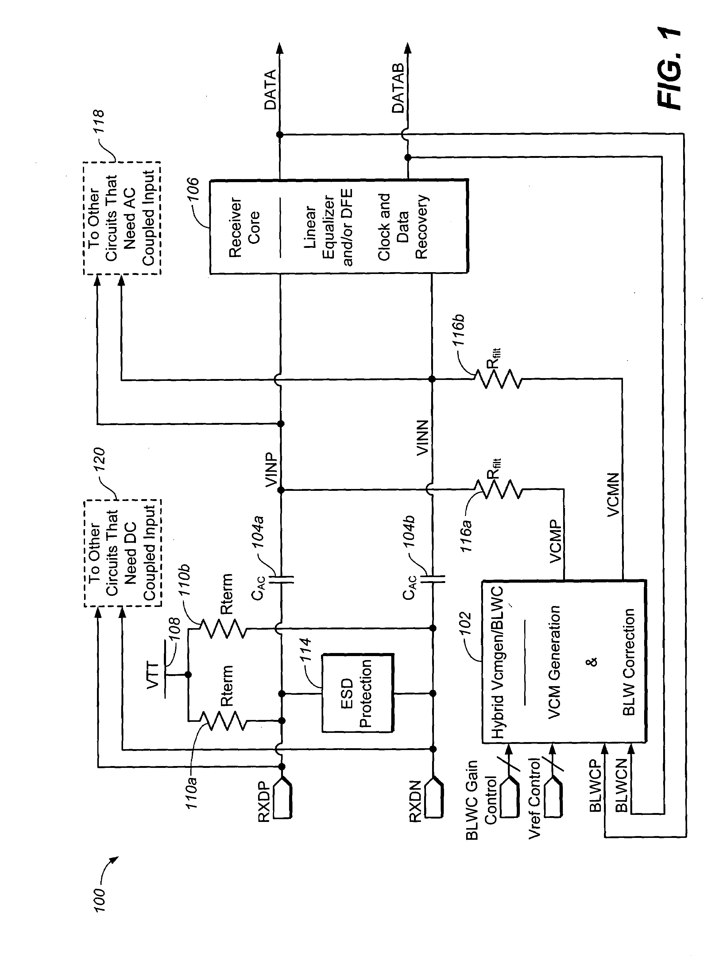 AC coupling circuit integrated with receiver with hybrid stable common-mode voltage generation and baseline-wander compensation