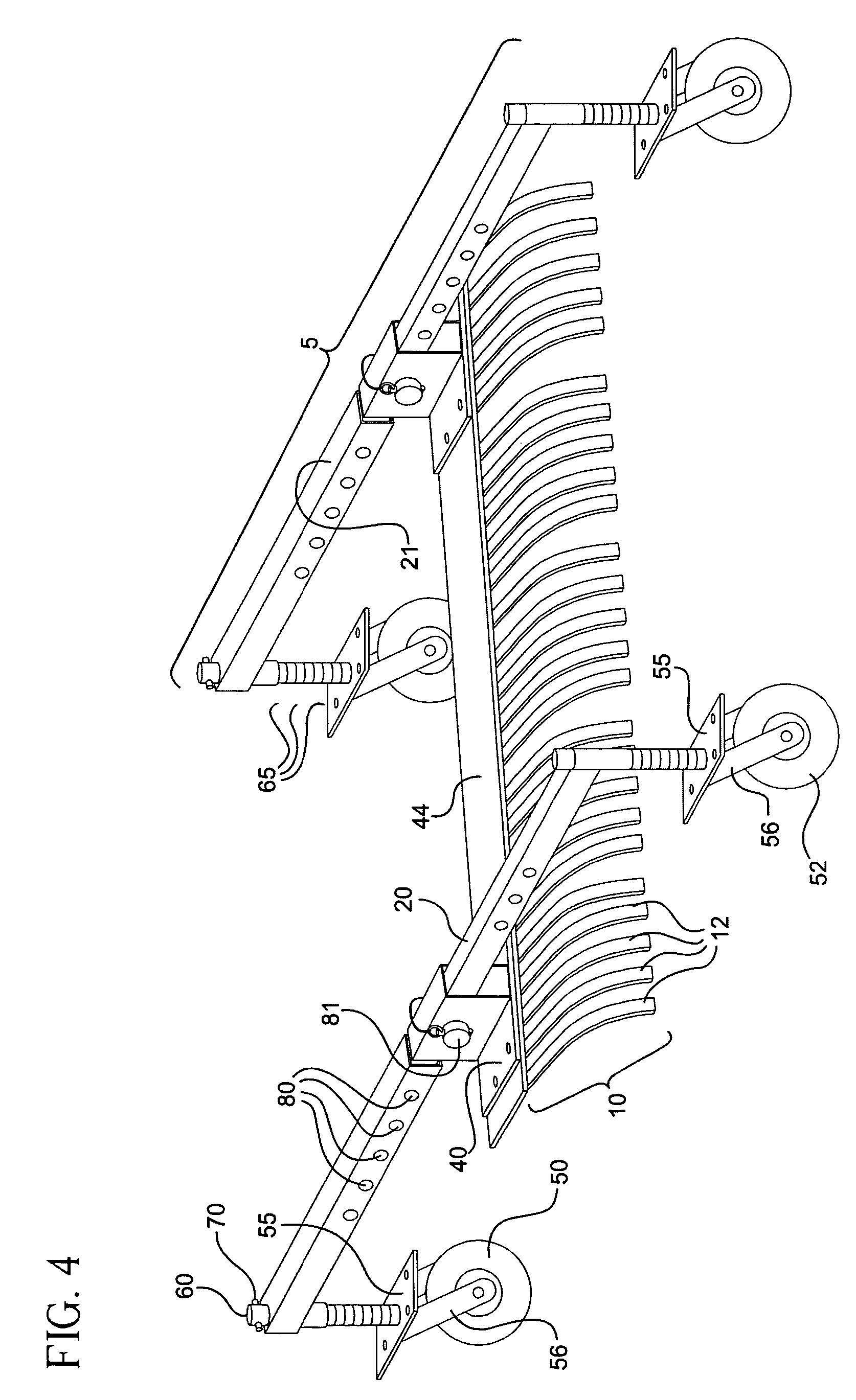 Rake with four-wheel stabilizing system