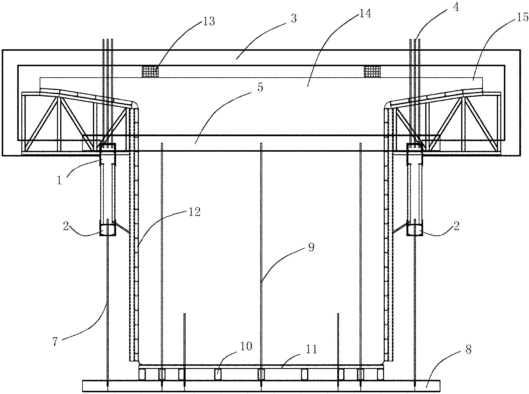 Lower supported hanging basket in bridge construction and application thereof