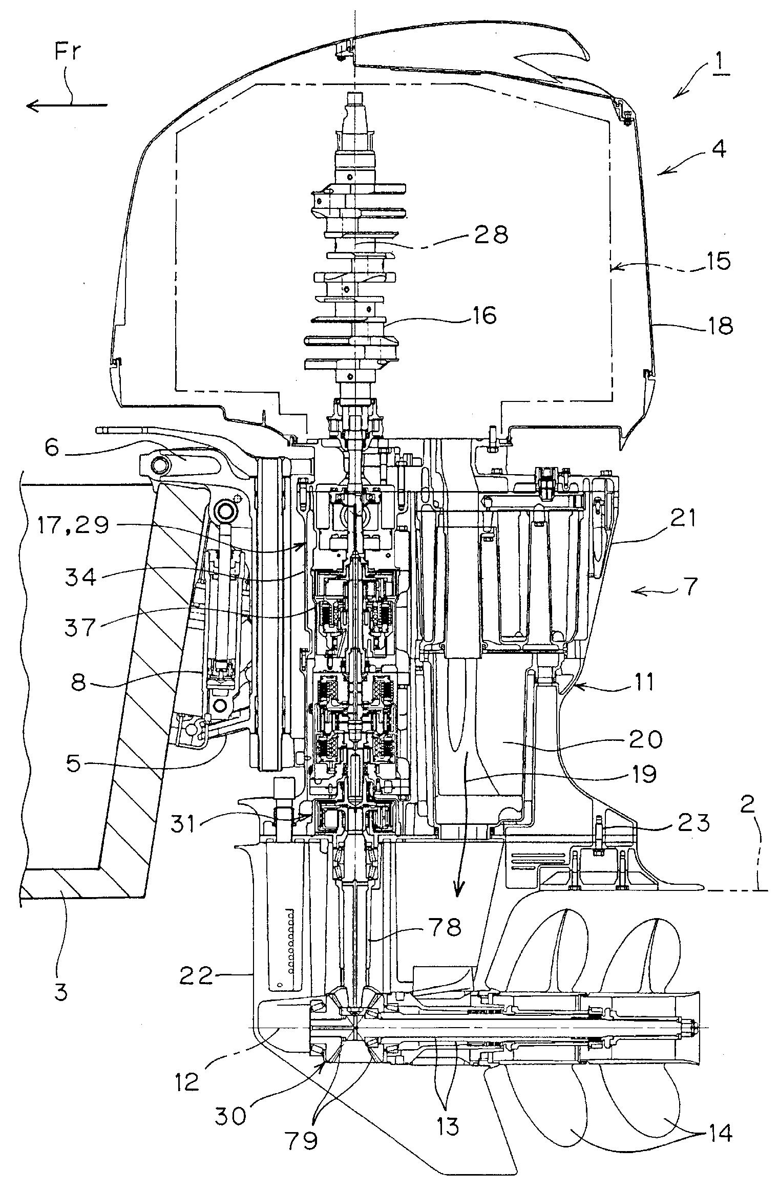 Water cooling apparatus in power transmission system of boat propulsion unit