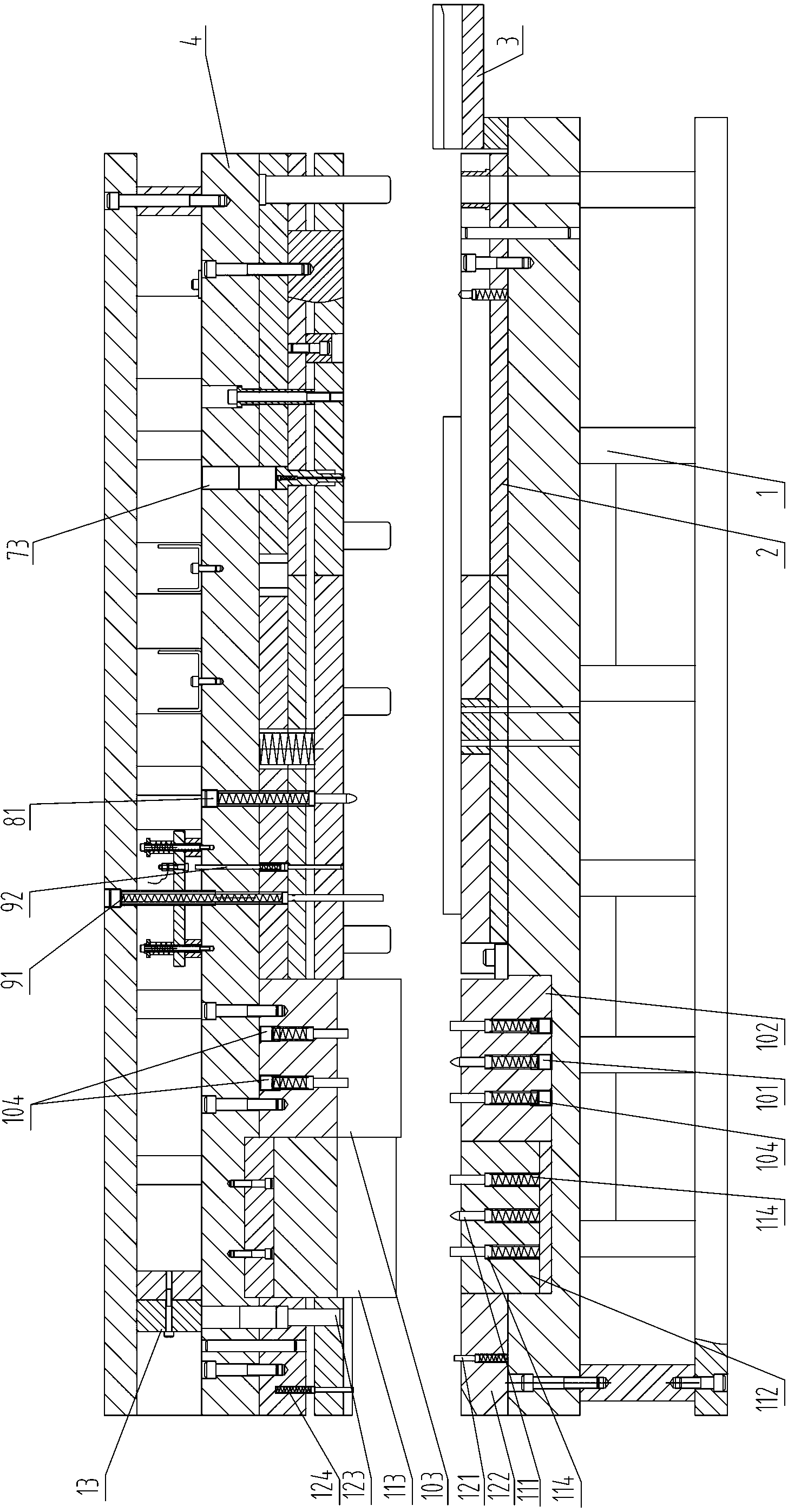 Brake shoe bending plate continuous die and method for using continuous die to machine brake shoe bending plate