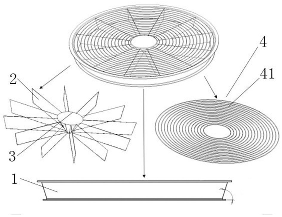 Integrated axial flow fan mesh enclosure with flow guide and diffusion functions