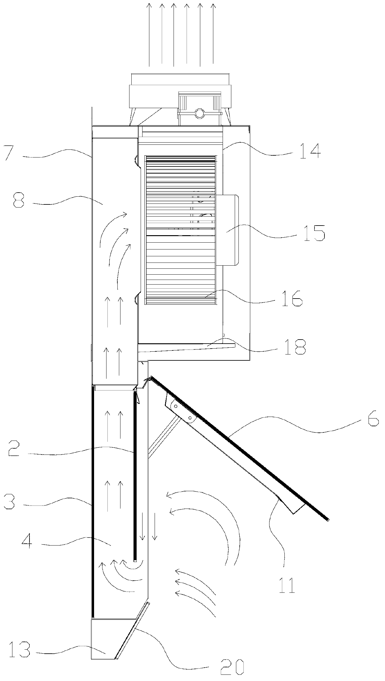Side-suction upward-discharge type range hood