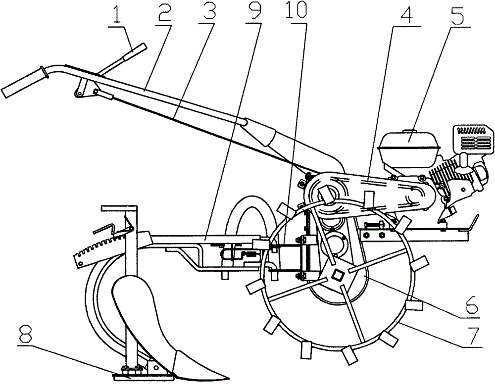 A light-duty two-wheel cultivator that facilitates the assembly and disassembly of the plow frame