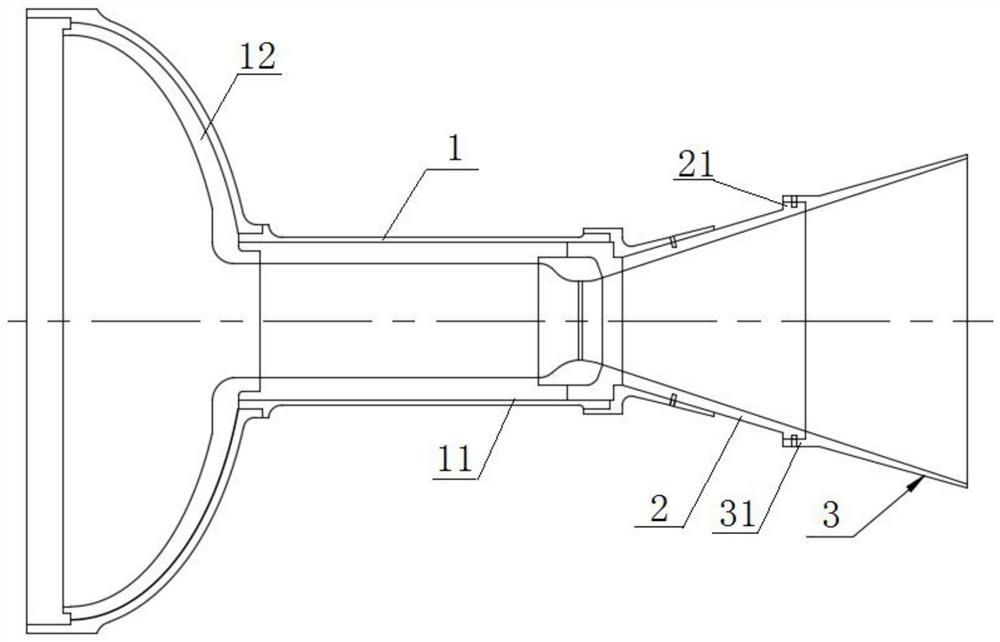 Variable-expansion-ratio spray pipe of single-chamber double-thrust solid rocket engine