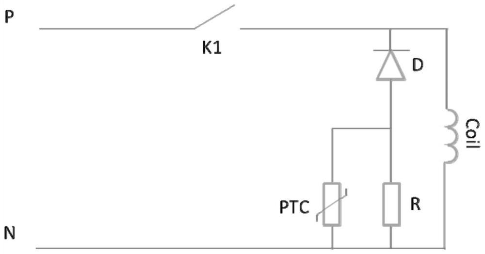 Circuit structure for controlling band-type brake of elevator traction machine by using PTC