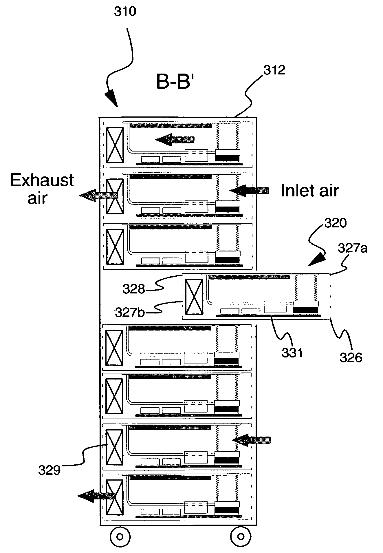Cooling assembly for electronics drawer using passive fluid loop and air-cooled cover