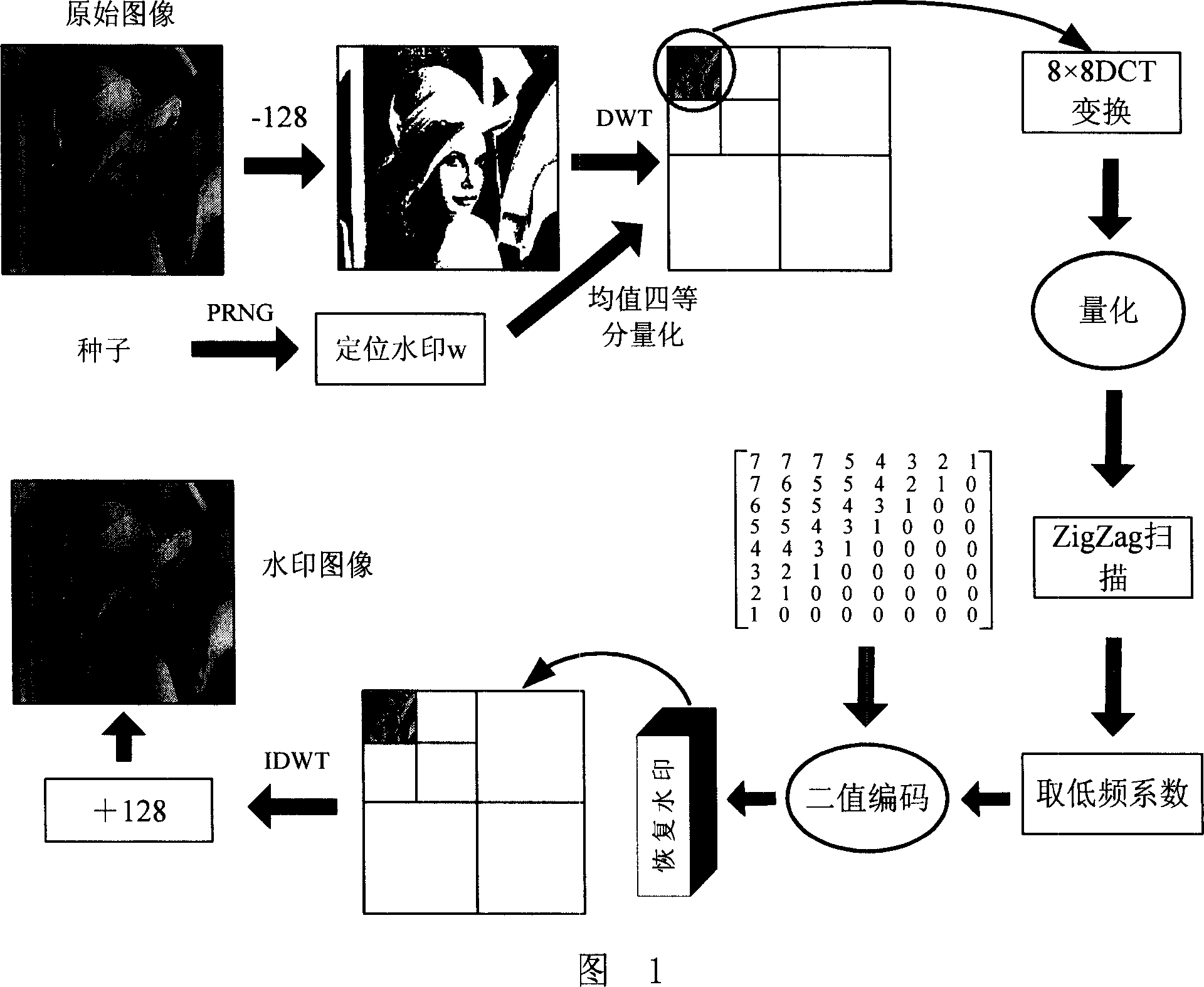 Active mode digital image content identification method based on wavelet and DCT dual domain