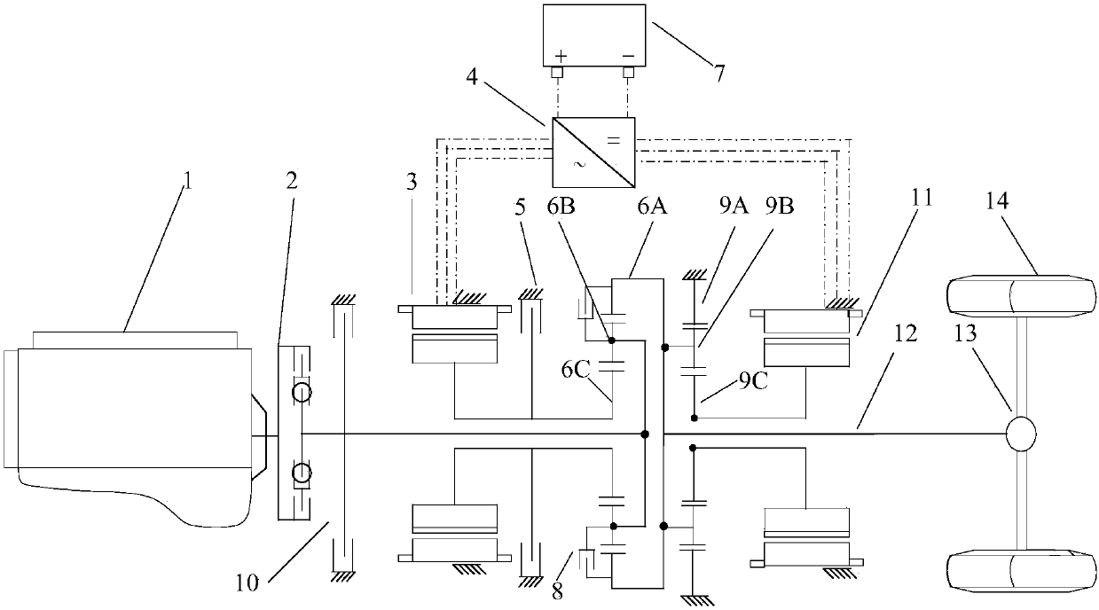 Planetary row hybrid power system and vehicle