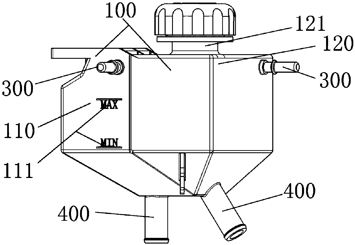 Expansion tank used by double systems of new energy automobile in common