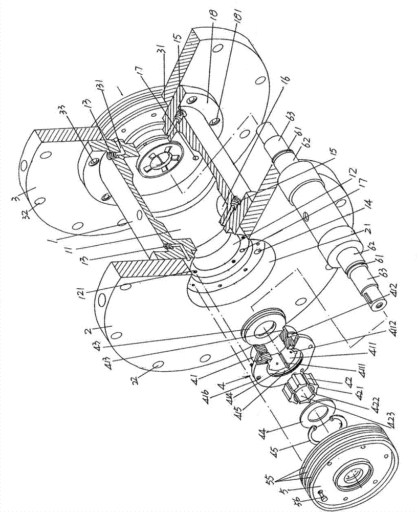 Connecting shaft structure of external work output connection device of turbine expansion engine
